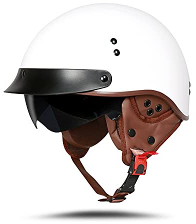 BOSERMEM Motorradhelm Mit Schutzbrille DOT/ECE-Zugelassen, Jethelm Roller-Helm Scooter-Helm Moped Mofa-Helm Chopper Vintage(Helles Weiss, XXL 63-64cm)