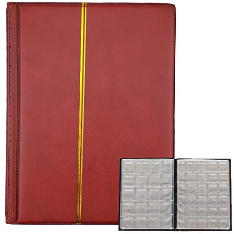250 Taschen Münzen Sammelalbum, 10 Seiten Ledermünzen Sammelbuch, Münzen Aufbewahrung, Münzalbum Taschenalbum, Album der Münzsammlung für Münzsammler von münzen und Souvenir Münzen (Rot)