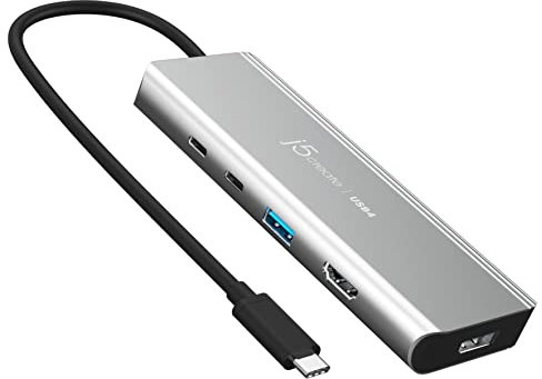 j5create USB4 Dual 4K Multi-Port Hub -5 in 1 USB4 Hub mit PD 85W, Dual 4K Display, DisplayPort 1.4, USB-A, USB-C Ports | für Macbooks, Windows Laptops, Thunderbolt 3/4, und USB4 Geräte (JCD401)