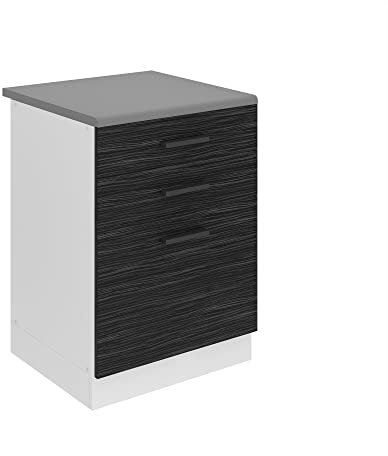Belini Unterschrank Küche, Küchenunterschrank 60 cm Breite. SDSZ Küchenunterschrank mit Arbeitsplatte. Küchenschrank mit Schubladen, Königliches Ebenholz