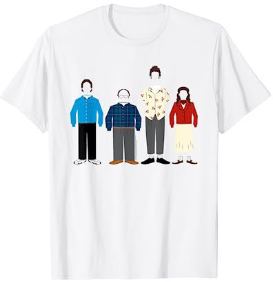 Seinfeld T-Shirt - Weiß, Cartoon-Design mit Seinfeld-Charakter-Silhouetten, Unisex-Erwachsene, Klein, Kurzarm