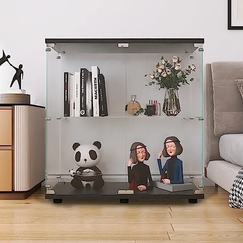 LFT HUIMEI2Y Curio Vitrine aus Glas, 2 Etagen mit Doppeltür, schnelle Installation in 30 Minuten, 5 mm gehärtetes Glas, bodenstehendes Bücherregal für Schlafzimmer, Wohnzimmer, 83,3 x 80,5 x 36,6 cm,