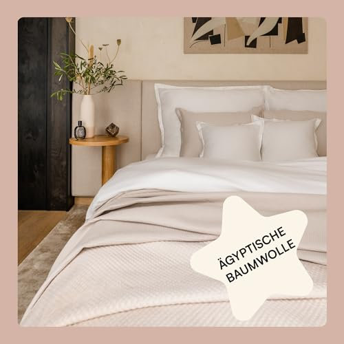 Amqua Mako Satin Bettwäsche Set 220x240cm + 40x80cm (2X Kissenbezüge), 100% ägyptische Baumwolle (Zertifiziert), weiß