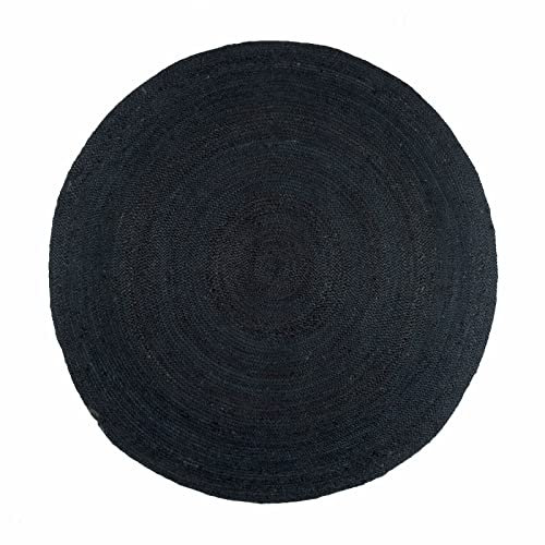 Vipanth Exports Jute-Teppich für Wohnzimmer, rund, 90 x 90 cm, Schwarz
