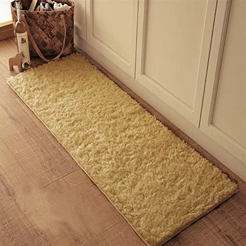 Lifup Teppich Läufer Shaggy Hochflor, Langflor Flurteppich Einfarbig rutschfest für Innen Schlafzimmer Küche Khaki 40 x 60 cm