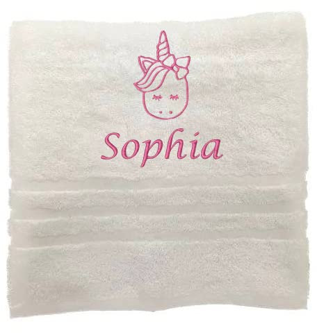 Pet-Jos Einhorn Personalisiertes Handtuch mit Namen Schön gestickter Name Handbadetuch 100% Baumwollhandtuch Personalized Custom Towel with Name (140 x 70 cm, Einhorn)