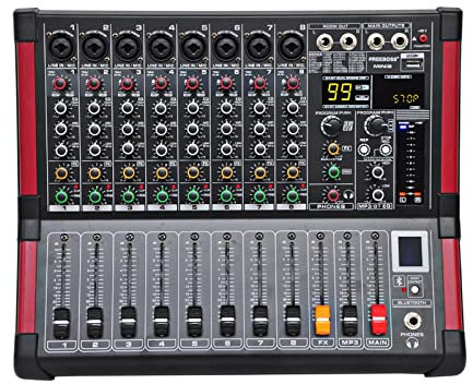 ZHELLY Mixer per schede Audio Console di missaggio a 8 canali (Mono) con Bluetooth Registra 99 Effetti DSP Funzione USB Mixer Professionale