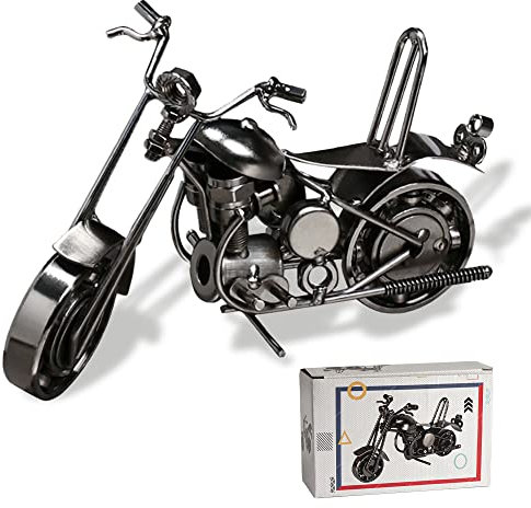 Deko Motorrad Vintage Eisen Kunst Metall Deko Geschenk Motorrad Modell Sammlereisen Skulptur Dekoration Motorrad oder als lustige Geschenkidee Art Dekoration Ornamente für Home Office, Silber