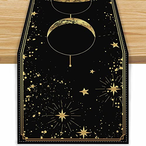 Linen Moon Tischläufer, mystische Tischdecke, Boho, Astrologie, Ouija-Tafel, Tarot-Dekoration, Gothic, Halloween-Dekorationen und Zubehör für Zuhause, Büro, 33 x 183 cm