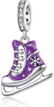 BEEUVIP Damen Schlittschuhe Schuh Dangle Charm Anhänger für Armband 925 Sterling Silber Geburtsstein Charms Beads passend für Armband