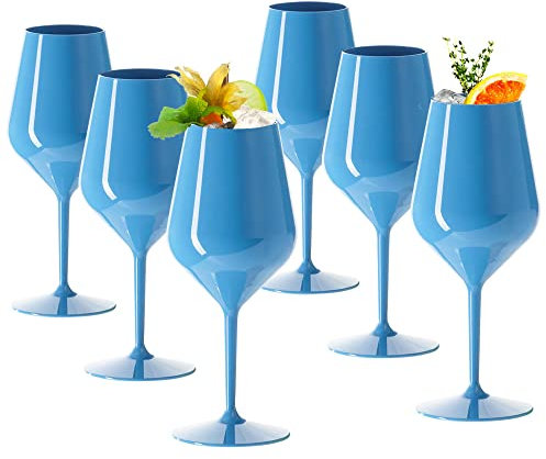DoimoFlair Weingläser aus Kunststoff bruchsicher Weinbecher Sektgläser Plastik 47 cl. (Blau)