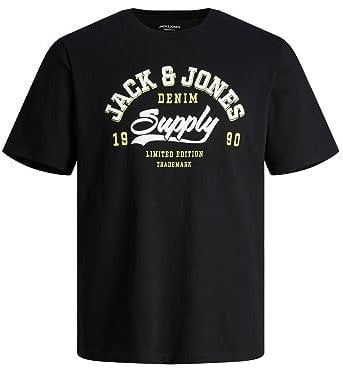 JACK & JONES Men's Jjelogo Tee SS O-Neck 2 Col Ss24 Sn Long Sleeve Shirt, Black, XXL