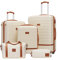 COOLIFE Suitcase Trolley Carry On Hand Cabin Luggage Hard Shell Travel Bag Lightweight with TSA Lock,The Suitcase Included 1pcs Travel Bag and 1pcs Toiletry Bag (White/Brown, 5 Piece Set)