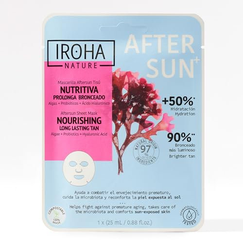Iroha Nature Maschera viso DOPOSOLE che NUTRE e PROLUNGA L'ABBRONZATURA. Con Alghe, Probiotici e Acido Ialuronico. Pelle più idratata e rinforzata con un'abbronzatura più luminosa. Azione antietà
