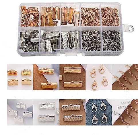 Teogneot Schmuckherstellung Set mit Quetsch-Crimp-Enden, Bindende, Hummerverschlüssen, Verlängerungsketten für die Halskette Halsreif Schmuckherstellung (170 Stück)