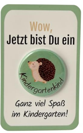 Kindergarten Geschenk Button „Igel“ mit Karte OHNE Nadel als Set! Kindergartengeschenk für den ersten Tag im Kindergarten, als Kita Starterset oder als Kindergartentüte Füllung - Jung und Mädchen