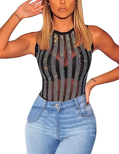 SEBOWEL Women Transparent Mesh Shirt Long Sleeve See Through Sheer Blouses Tops Black S