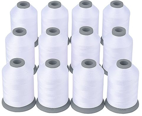 Simthread Filo da cucito per tutti gli scopi, 12 bobine di filo in poliestere 40D/2, per cucito, trapuntatura e macchina da cucire, pratici fili in poliestere per macchina da cucire (12 bianco)