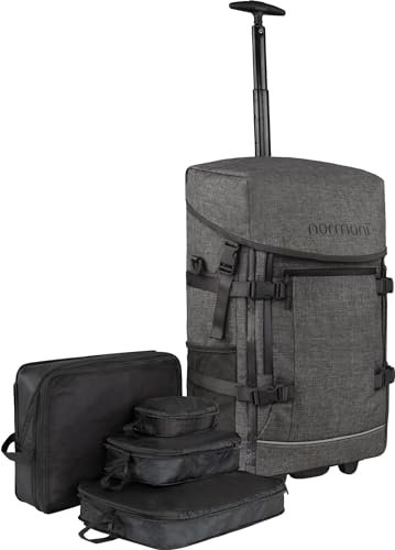 normani Reiserucksack 37 L Reisetrolley mit Rollen Reisetasche mit Rucksackfunktion mit Kleidertaschen Handgepäck Bordgepäck Farbe Anthrazit