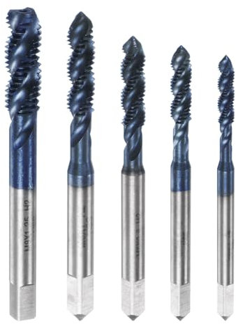 sourcing map 5pcs Metric Spiral Flute Tap Set M3 M4 M5 M6 M8 TiN Coated Machine Screw Thread Milling Tap Tapping Threading Tools