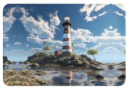 YYHHAOFA Fußmatte mit Leuchtturm-Hintergrund, 40,6 x 61 cm, rutschfest und leicht zu reinigen, geeignet für Haustür, Schlafzimmer, Wohnzimmer, Badezimmer