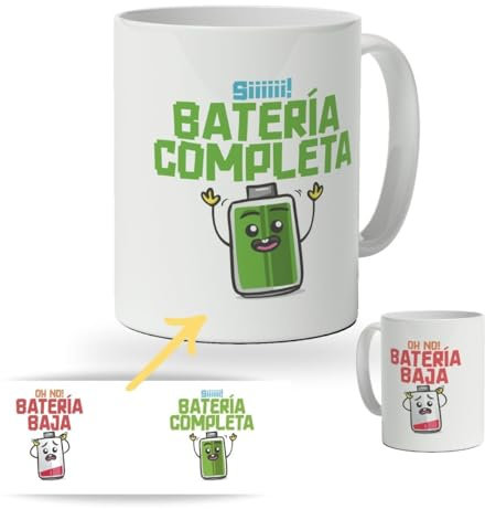 DEREGALOOS Taza de cerámica divertida para Padres. Taza de café Regalo día del Padre. Regalo Original con frase para hombre. Tazas divertidas con frase (Nivel de Batería)