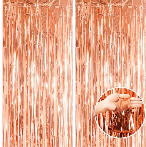 2pcs 3.2 x 8.3ft Glitter Rose Gold Tinsel Foil Fringe Curtain Door Tinsel Curtai n Streamers Party Curtain Decorations for Birthday School Graduation Hen Party Photo Banner Decorations Rose Gold
