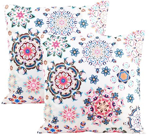 JACK 2er Set 45x45cm Motiv Outdoor Kissenhülle Kissenbezug Hülle Wasserfest Kissen Garten Stuhl Lotus Effekt, Farbe:Mandala Rosa