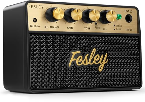 Fesley Mini Guitar Amplifier 10W Portable Rechargeable Guitar Amplifier, Bluetooth Electric Guitar Amplifier with Clean Channels and Drive,Mini Amplifier for Practicing,FGA10