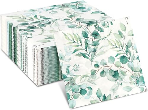 Servietten Eukalyptus, Servietten Grün Servietten Hochzeit, Papierserviette Einweg, 2-Lagige,für Garten Hochzeit Party, 33 X 33 CM,80 Stück