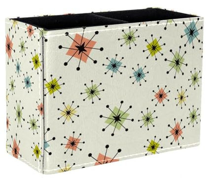Eslifey Stifthalter, quadratischer Stifthalter für Schreibtisch, Retro-Atom-Stern, Boomering-Muster, Stiftebecher, Make-up-Pinselhalter, Ständer, Display, Schreibtisch, Schreibwaren-Organizer für