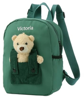 ALBERTBAND Personalisierte Kinderrucksäcke mit Namen Rucksack für Kinder Kindergarten Unterwegs Geschenk für Sohn Tochter Freund Blume Regenbogen Bär Rucksack (Bär-Grün)