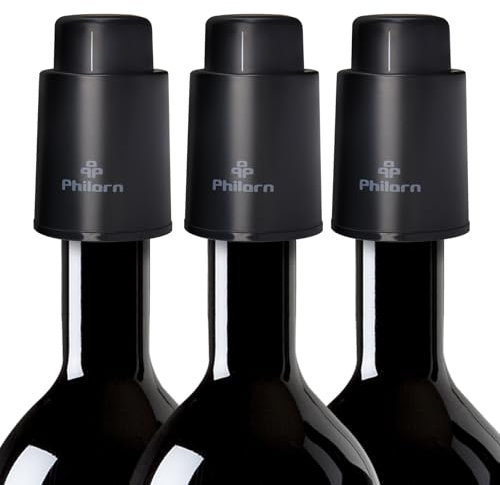 Philorn Weinflaschenverschluss 3 Stück Vakuum Weinverschluss, Wein Verschlussstopfen, Flaschen Verschlusskappe mit Zeitskala Rekord, Wiederverwendbar Wine Stopper, Geschenke für Weinliebhaber Schwarz