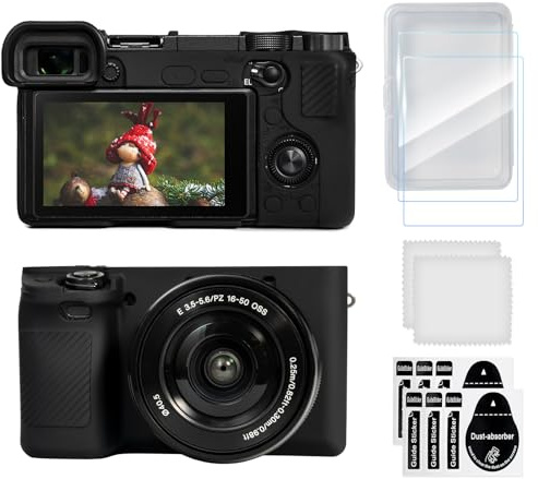 TYUANDOUER Case for Sony Alpha A6400 A6300, 2 Screen Protector, Black | Soft Silicone Cover with Grip, Shockproof Anti-Scratch, Protects from Drops and Daily Wear, for Sony A6400 A6300 Travel