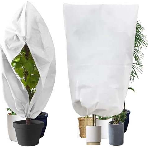 LYPPUL 2 Pièces Voile Hivernage Plante Exterieur, 180x120cm Housse Hivernage Plante avec Cordon de Serrage, Respirant Voile D'hivernage Réutilisable Voile d Hivernage pour Arbre, Palmier, Balcon
