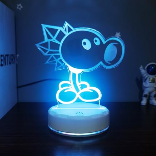 YFFSYLSF Plants Zombies Pea Shooter - Lámpara de decoración de anime, luz nocturna, lámpara de ilusión 3D, lámpara de noche, lámpara de escritorio, colores cambiantes