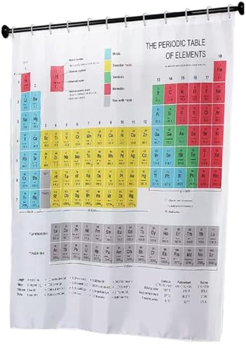 Tenda da doccia a tavola periodica, tenda da doccia chimica, tavola periodica degli elementi, tenda da doccia di design per bagno, impermeabile, tenda da doccia in tessuto per studenti di chimica