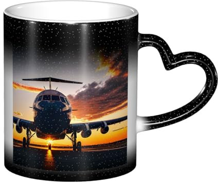 ETASUIOL Aircraft Plane at Sunset Print Ceramic Color Changing Coffee Tea Mug,Ractical Magic Mug,Color Change Cup