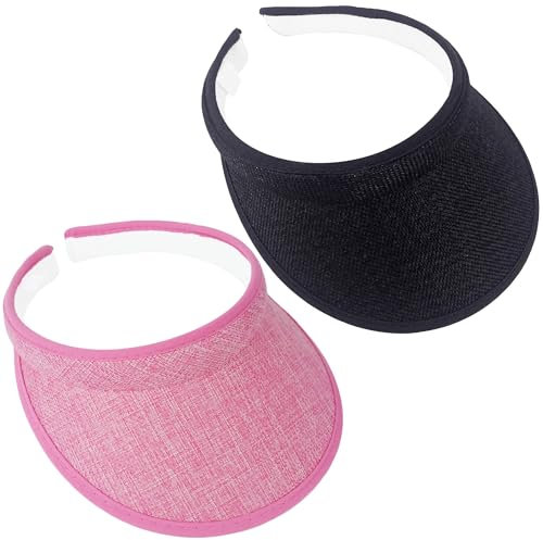 2 Pack Womens Sport Sun Hat Golf Beach Clip on Visor Tennis Unisex Black Pink Visor Outdoor Cycling Fishing Running Jogging Multiple Colours Visors