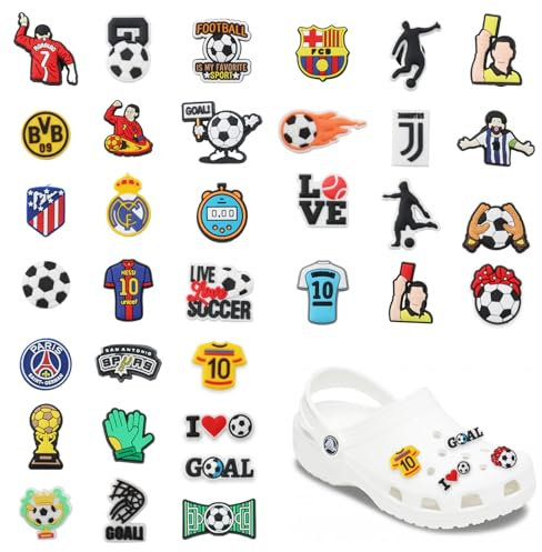 Shoe Charms For Football Croc, 34 PCS Croc Charms For Kids, Diy Accessories PVC Cartoon - 34 Different Shapes, Suitable For Boys, Girls, Party Gifts (With Storage Box)