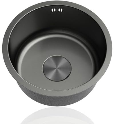 Fregadero Redondo,Pileta Negro,Lavadero Cocina 1 Seno Inox,Pila PequeñO con Drenaje,Formas de Instalar Sobre Encimera/Bajo Encimera (Ø 42cm)