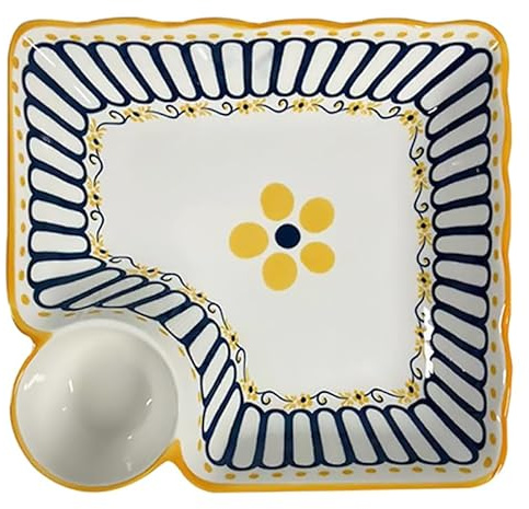 Cabilock Ceramic Japanese Style Serving Dish Dumpling Plate Separate Sections Non-Slip Dishwasher Safe for Boys and Girls Adults
