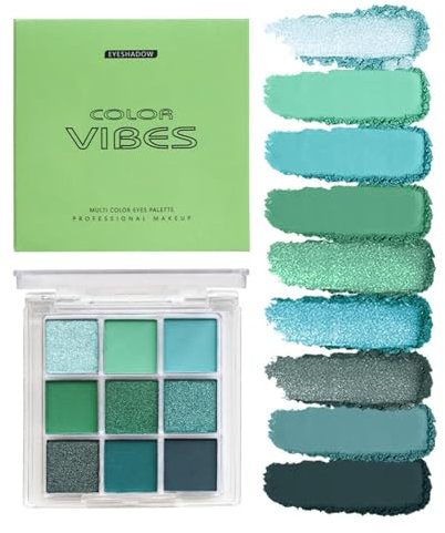 Palette Ombretti Glitter Verde Diamante - 9 Colori per Occhi Altamente Pigmentati e Brillanti - Trucco per Halloween e Carnevale