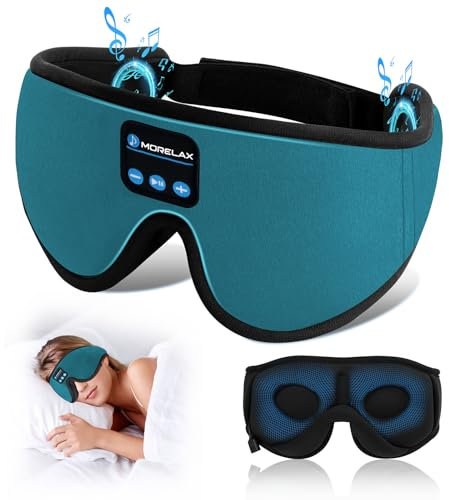 Schlafmaske mit Bluetooth-Kopfhörern, 3D-Schlafmaske, kabellose Musik-Augenmaske zum Schlafen von Seiten-/Rückenschläfern, Schlafkopfhörer (Cyan)