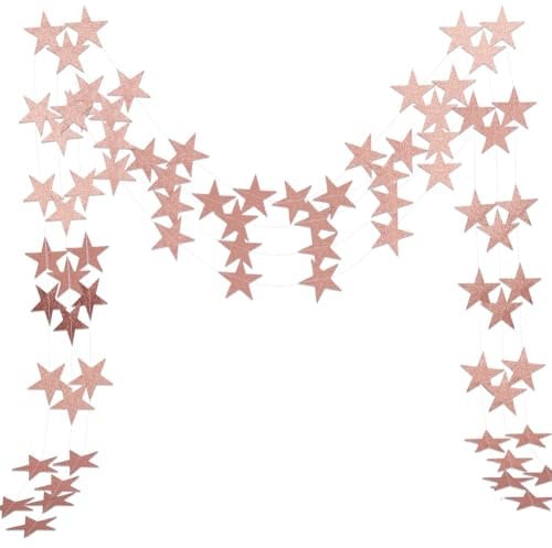 SOFPLATE 1 Box Mit 5 Stück Girlanden Stern Banner In Roségold Insgesamt (91) cm Doppelseitiges Glitzerpapier Wimpelkette Stern Hintergrund Für Partys Brautpartys Geburtstage Dekorationszubehör