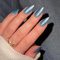 KQueenest Cat Eye Press on Nails Almond Medium, Glazed Glitter Baby Blue False Nails Medium Stiletto, Shiny Bling Acrylic Fake Nails Set Glass Sparkly Stick on Nail for Women Wedding 30 Pcs
