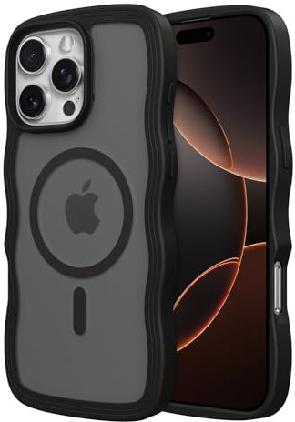 ZTOFERA for iPhone 14 Pro Magnetic Case, Curly Wave Frame Silicone Case Compatible with MagSafe Translucent Matte Shockproof Phone Cover, Black