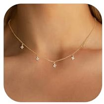 TINGN Kette Halsketten Damen Gold, 14K Vergoldete Halskette mit Vierblättriges Kleeblatt Zirkonia Anhänger Kette Mädchen Stapelbare Halskette Vierblättriges Kleeblatt Geschenk für Frauen Mädchen