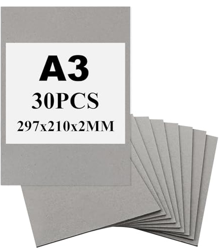 GBACHOOSE 30 Stück Graupappe A4 210 x 297 mm, 2 mm Buchbinderpappe, Graukarton a4Format für Bucheinband, Buchbinden, Karten Einladungen