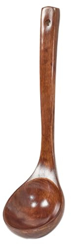 11.02Inch Wooden Soup Ladle - Extra Long Handle Deep Scoop Cooking Spoon, Elegant Wood Grain Soup Spoon & Durable Ladle for Everyday Cooking Needs Serving Tool